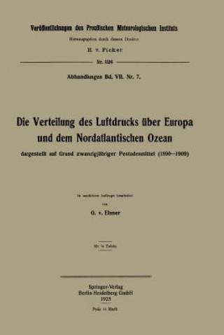 Book Verteilung Des Luftdrucks UEber Europa Und Dem Nordatlantischen Ozean Georg von Elsner