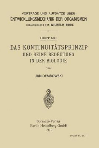 Kniha Kontinuitatsprinzip Und Seine Bedeutung in Der Biologie Jan Dembowski