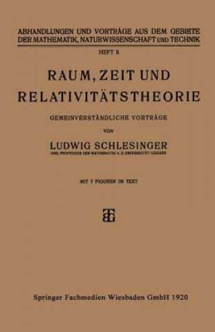 Kniha Raum, Zeit Und Relativitatstheorie Ludwig Schlesinger