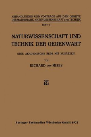 Book Naturwissenschaft Und Technik Der Gegenwart Richard von Mises