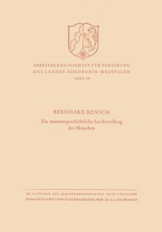 Kniha Stammesgeschichtliche Sonderstellung Des Menschen Bernhard Rensch