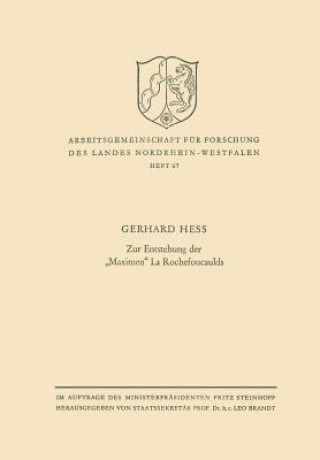 Kniha Zur Entstehung Der "maximen" La Rochefoucaulds Gerhard Hess