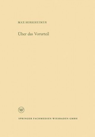Kniha UEber Das Vorurteil Max Horkheimer