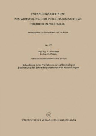 Libro Entwicklung Eines Verfahrens Zur Zahlenm  igen Bestimmung Der Schneideigenschaften Von Messerklingen Hans Stüdemann