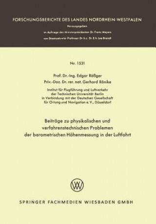 Kniha Beitr ge Zu Physikalischen Und Verfahrenstechnischen Problemen Der Barometrischen H henmessung in Der Luftfahrt Edgar Rößger