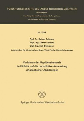 Buch Verfahren Der  quidensitometrie Im Hinblick Auf Die Quantitative Auswertung Schalloptischer Abbildungen Reimar Pohlman