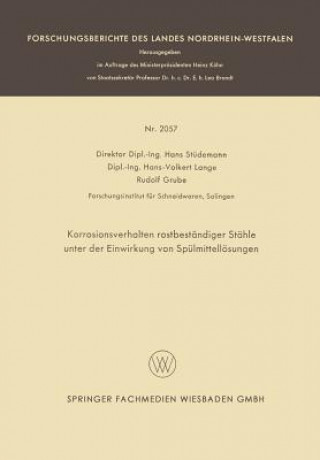 Könyv Korrosionsverhalten Rostbestandiger Stahle Unter Der Einwirkung Von Spulmittelloesungen Hans Stüdemann