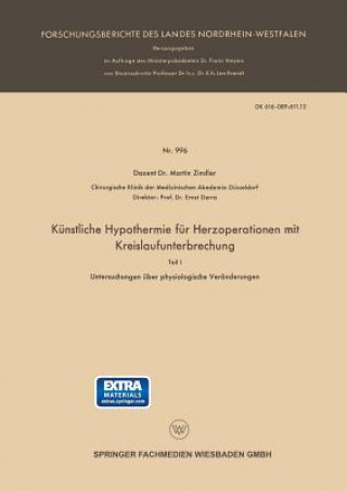 Kniha Kunstliche Hypothermie Fur Herzoperationen Mit Kreislaufunterbrechung Martin Zindler