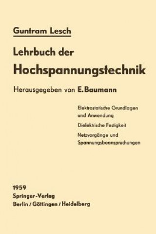 Carte Lehrbuch Der Hochspannungstechnik G. Lesch