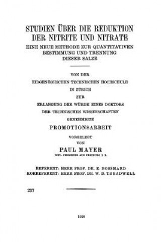 Książka Studien  ber Die Reduktion Der Nitrite Und Nitrate Paul Mayer