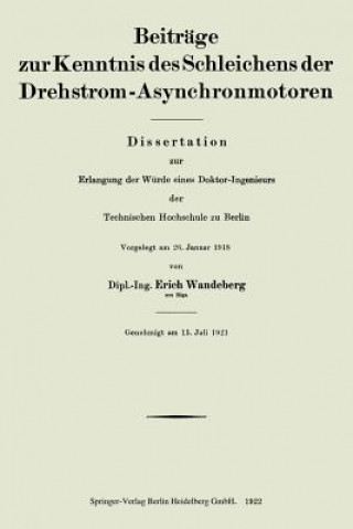 Carte Beitrage Zur Kenntnis Des Schleichens Der Drehstrom-Asynchronmotoren Erich Wandeberg