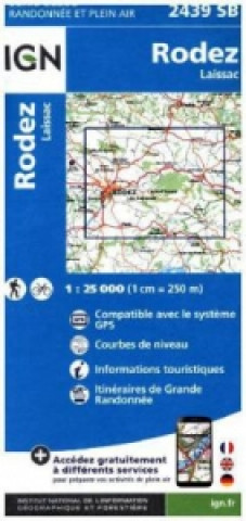 Tiskovina IGN Karte, Carte de randonnée (et plein air) Rodez Laissac 