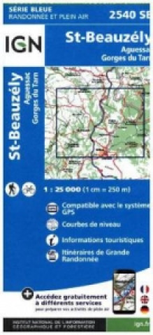 Tiskovina IGN Karte, Carte de randonnée (et plein air) St Beauzely Agues 