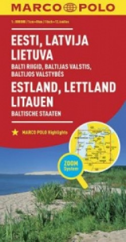 Tiskanica MARCO POLO Karte Länderkarte Estland, Lettland, Litauen, Baltische Staaten 1: 800 000. Estonie, Lettonie, Lituanie, Pays Baltes. Estonia, Lativia, Lit 