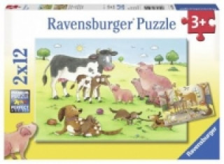 Gra/Zabawka Ravensburger Kinderpuzzle - 07590 Glückliche Tierfamilien - Puzzle für Kinder ab 3 Jahren, mit 2x12 Teilen 