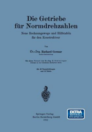 Książka Die Getriebe Fur Normdrehzahlen Ruthard Germar