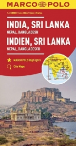 Tlačovina India, Sri Lanka, Nepal, Bangladesh Marco Polo Map 