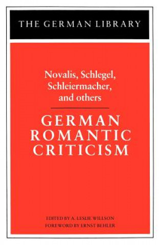 Carte German Romantic Criticism: Novalis, Schlegel, Schleiermacher, and others A. Leslie Willson