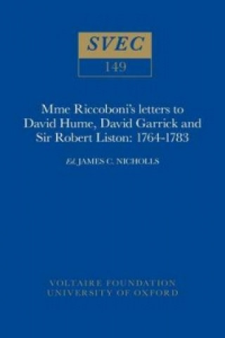 Kniha Letters to David Hume, David Garrick and Sir Robert Listan, 1764-83 Marie Jeanne Riccoboni