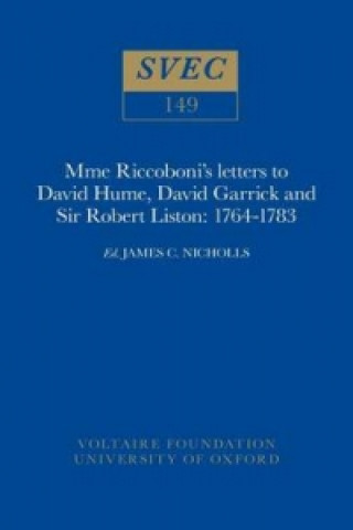 Livre Letters to David Hume, David Garrick and Sir Robert Listan, 1764-83 Marie Jeanne Riccoboni