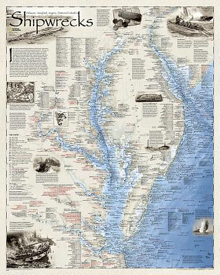 Tiskovina Shipwrecks of the Delmarva, Laminated National Geographic Maps
