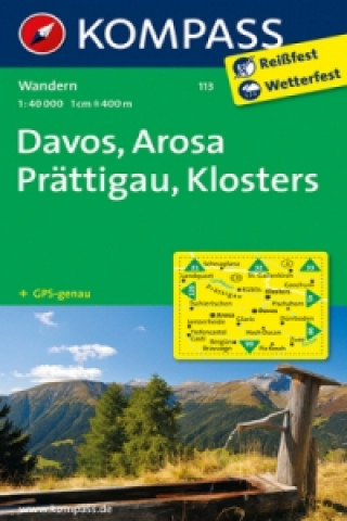 Tlačovina KOMPASS Wanderkarte Davos, Arosa, Prättigau, Klosters 