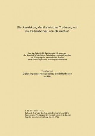 Kniha Auswirkung Der Thermischen Trocknung Auf Die Verkokbarkeit Von Steinkohlen Hans-Joachim Schmidt-Holthausen
