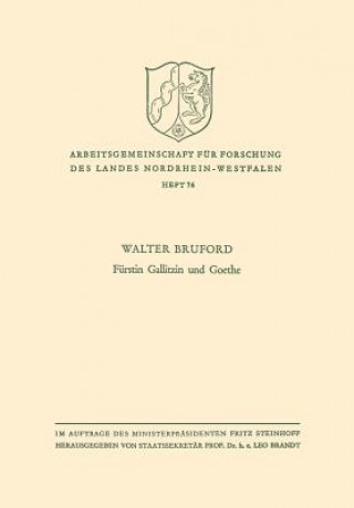 Book Furstin Gallitzin Und Goethe Walter Horace Bruford