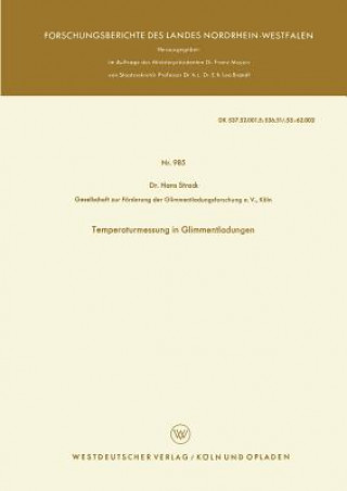 Livre Temperaturmessung in Glimmentladungen Hans Strack