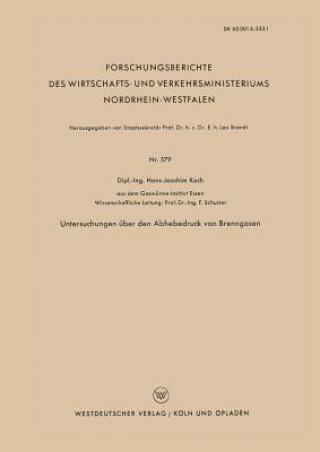 Livre Untersuchungen UEber Den Abhebedruck Von Brenngasen Hans-Joachim Koch