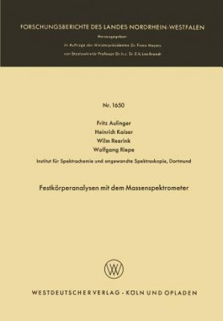 Kniha Festk rperanalysen Mit Dem Massenspektrometer Fritz Aulinger