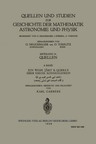 Książka Ein Werk Tabit B. Qurra's UEber Ebene Sonnenuhren bit Ibn-Qurra