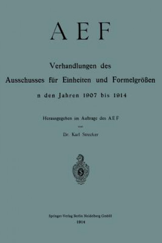 Kniha Aef Verhandlungen Des Ausschusses Fur Einheiten Und Formelgroessen in Den Jahren 1907 Bis 1914 Karl Strecker