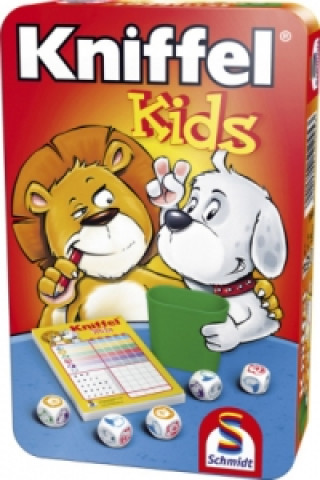 Igra/Igračka Dětská hra s kostkami Kniffel Kids v plechové krabičce 