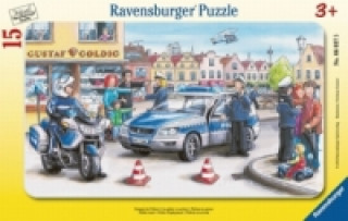 Játék Ravensburger Kinderpuzzle - 06037 Einsatz der Polizei - Rahmenpuzzle für Kinder ab 3 Jahren, mit 15 Teilen 