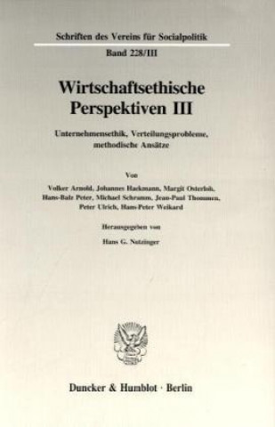 Książka Wirtschaftsethische Perspektiven III. Hans G Nutzinger