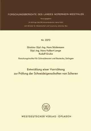 Kniha Entwicklung Einer Vorrichtung Zur Pr fung Der Schneideigenschaften Von Scheren Hans Stüdemann