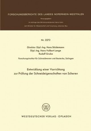 Book Entwicklung Einer Vorrichtung Zur Pr fung Der Schneideigenschaften Von Scheren Hans Stüdemann