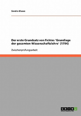Carte erste Grundsatz von Fichtes 'Grundlage der gesamten Wissenschaftslehre' (1794) Sandra Kluwe