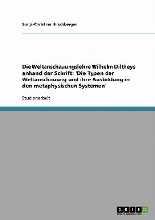 Kniha Weltanschauungslehre Wilhelm Diltheys anhand der Schrift Sonja-Christina Hirschberger