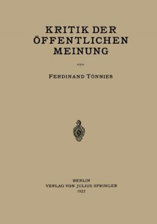 Book Kritik Der OEffentlichen Meinung Ferdinant Tönnies