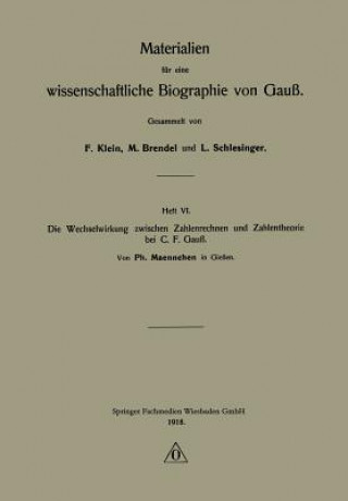 Buch Die Wechselwirkung Zwischen Zahlenrechnen Und Zahlentheorie Bei C. F. Gauss Ph. Maennchen