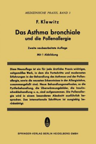 Книга Asthma Bronchiale Und Die Pollenallergie Felix Klewitz