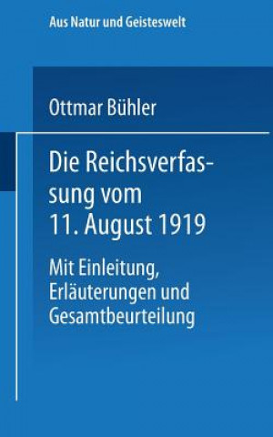 Βιβλίο Die Reichsverfassung Vom 11. August 1919 Dr. Ottmar Bühler