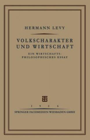 Βιβλίο Volkscharakter Und Wirtschaft Prof. Dr. Hermann Levy