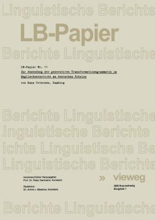 Kniha Zur Anwendung Der Generativen Transformationsgrammatik Im Englischunterricht an Deutschen Schulen Hans Petersen