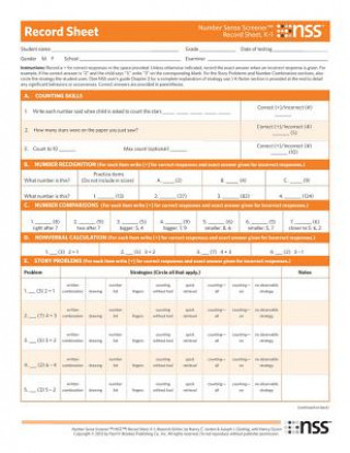 Kniha Number Sense Screener (TM) (NSS (TM)) K-1 Nancy Dyson