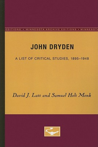 Könyv John Dryden Samuel Holt Monk
