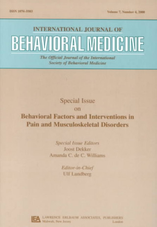 Könyv Behavioral Factors and Interventions in Pain and Musculoskeletal Disorders 