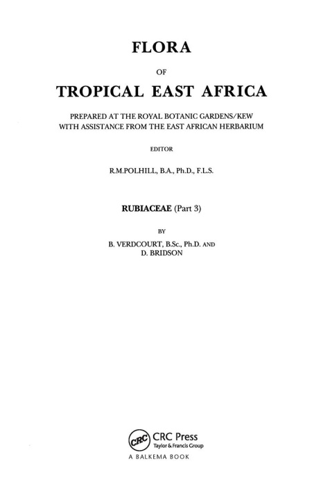 Kniha Flora of tropical East Africa -  Rubiaceae Volume  3 (1991) B. Verdcourt
